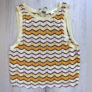MNG Mango Geometric Chevron Patterned Yellow and Brown Pink Glitter Top Size XS